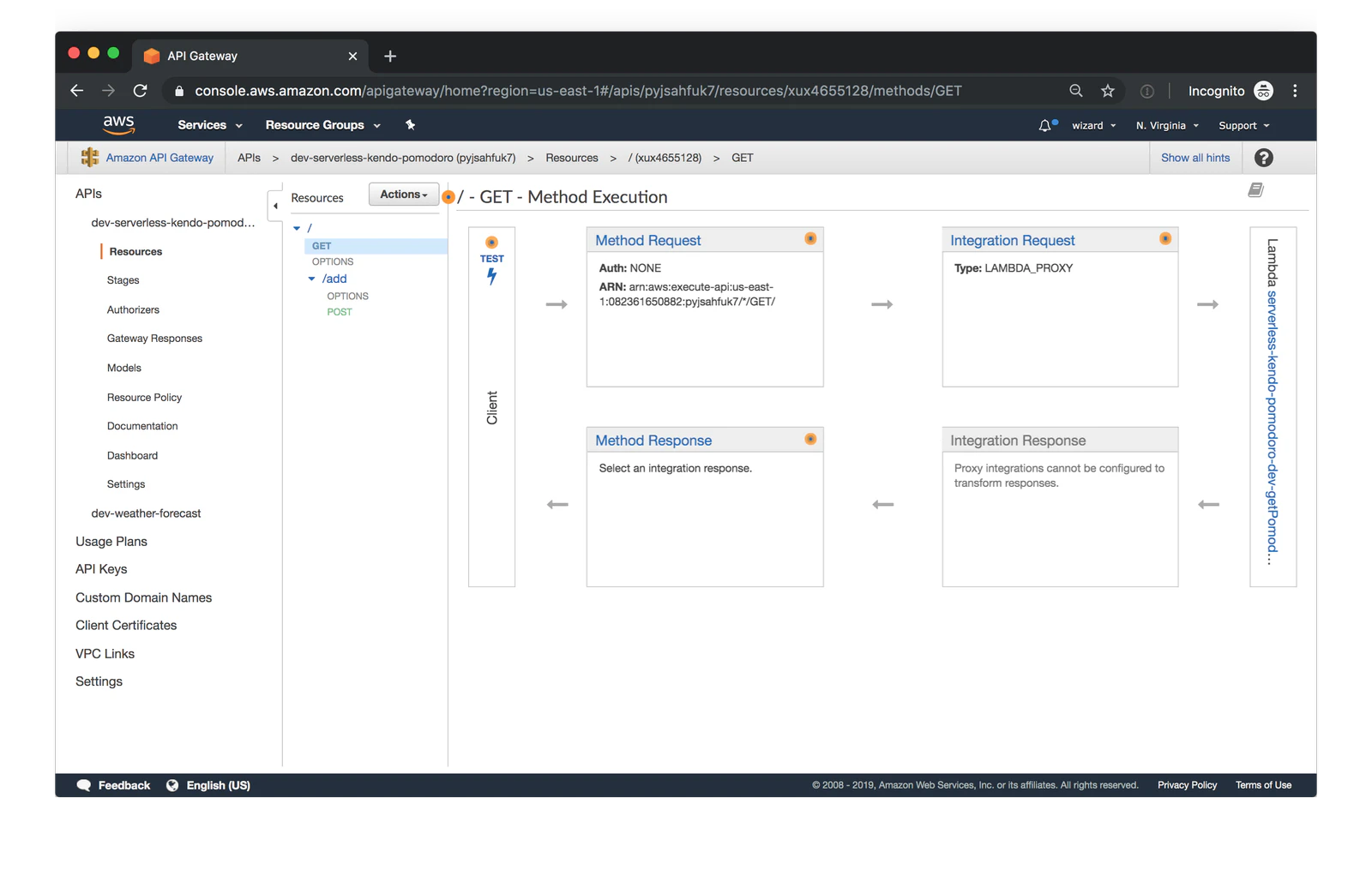 screenshot of Amazon API Gateway